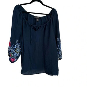 New York Clothing Company (NYCC) 3/4 Embroidered Navy Tied Top Sz 2X GUC